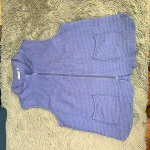 Lulu B Waffle Knit Vest Womens XL Periwinkle Blue Excellent Zip Up Mock Neck